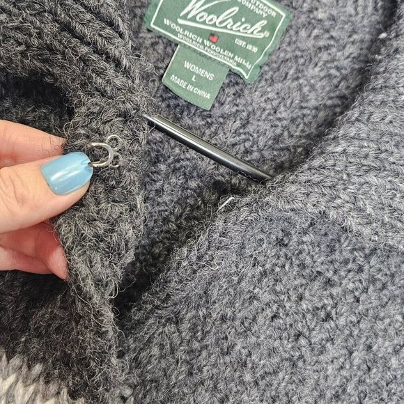 Woolrich Womens Onyx Heather Wool Lambswool Cable Knit Sweater Jacket L Cabin‎ - Picture 7 of 13